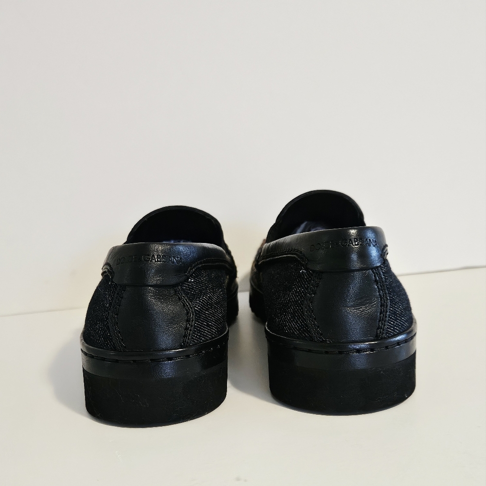 Dolce & Gabbana Wns Floral Navy Blue Denim/Leather Slip On Sz 6 Sneakers A50059 - Picture 7 of 11